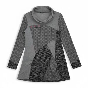 Dolcezza Artsy Tunic Geometric Printed Size Small Gray Buttons Long Sleeve